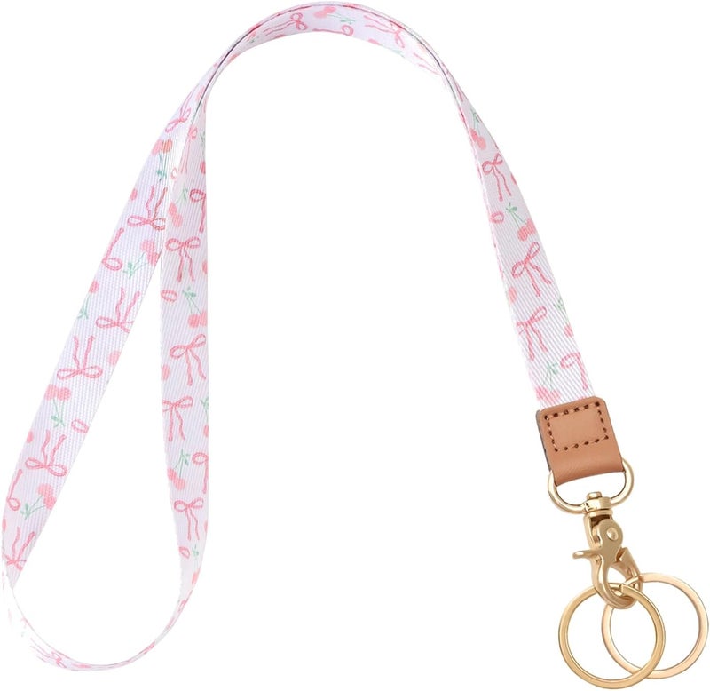 Knagsfa Lanyards for Keys, Neck Lanyards for ID Badges with Metal Hook, Cute Keychain Lanyard for Women, Bow Cherry - Image 1